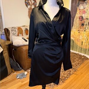 Black Satin Wrap dress